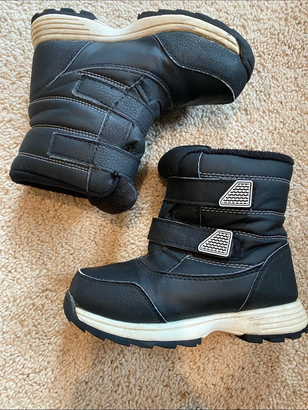 wonder nation Black Kids Winter Snow Boots with Velcro Straps